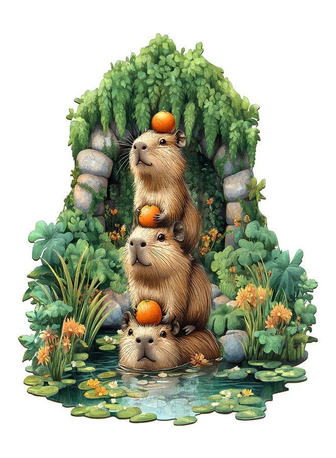 Aeekdook Wooden Puzzles for Adults, Capybara Wood Puzzles Adult, Unique Animal Shape Wooden Jigsaw Puzzles for Adults, Birthday Gifts for Puzzle Lovers, Family (S - 8.5 * 8.1in) - Image 1